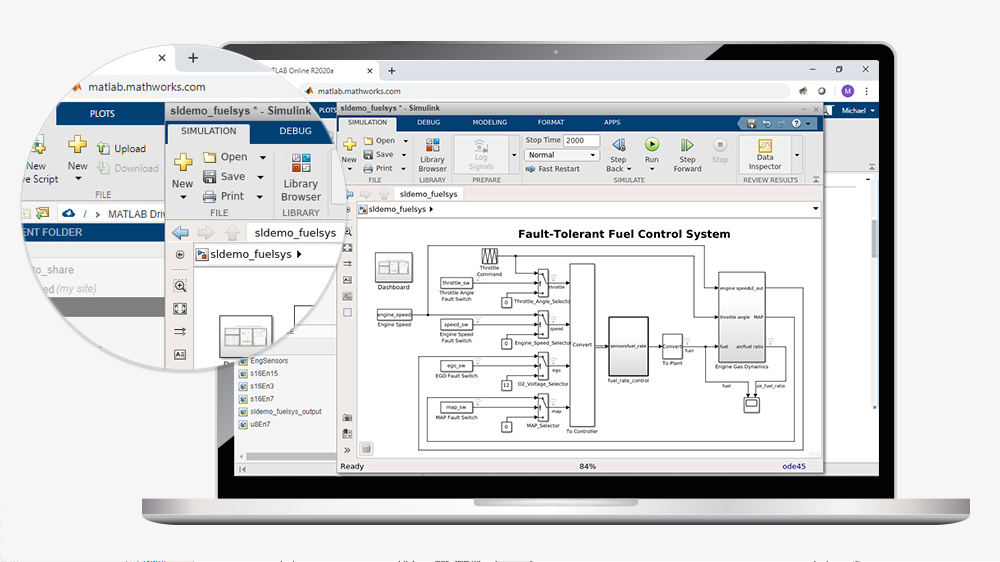 Capture d'écran de Simulink Online.