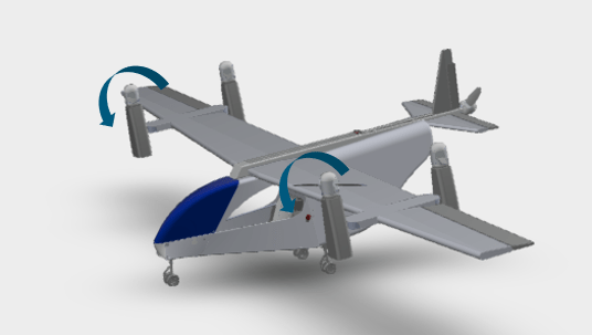 Modèle 3D virtuel d'un drone tiltrotor à décollage et atterrissage verticaux (VTOL).