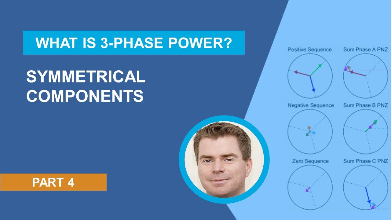 Learn about symmetrical components in 3-phase power systems and how a 3-phase voltage/current is decomposed into positive-sequence, negative-sequence, and zero-sequence components.
